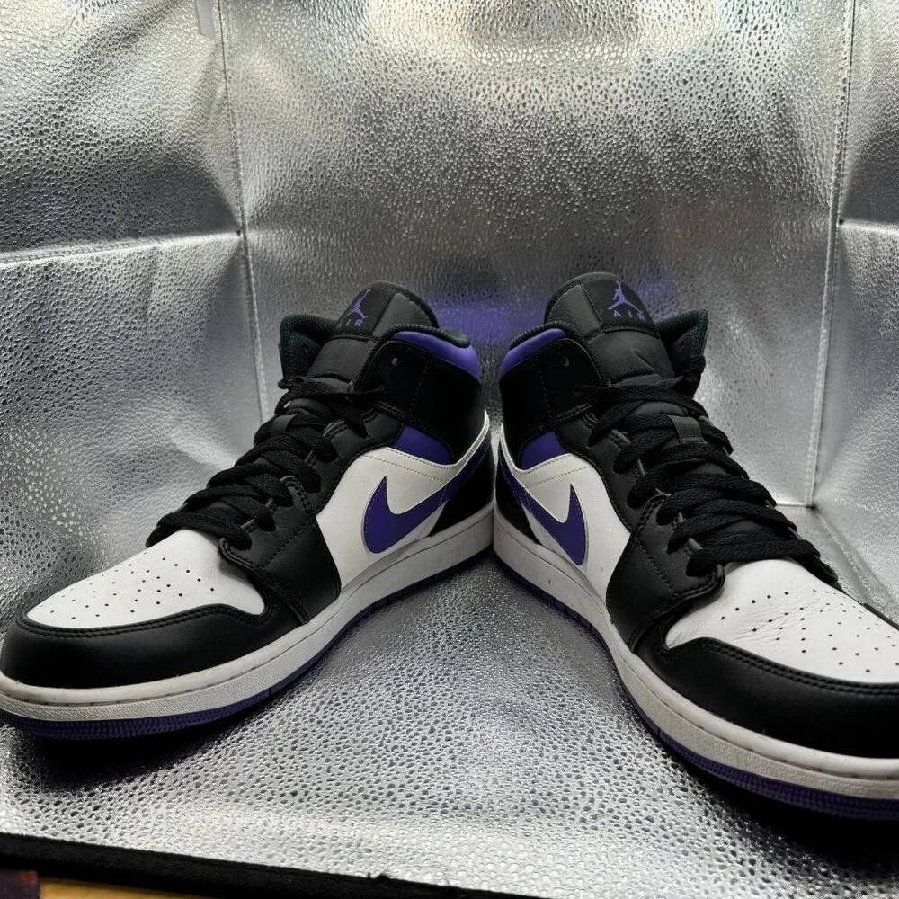 Size 12 Nike Air Jordan 1 Mid White Dark Iris Mens Sneaker Shoes 554724-095‎